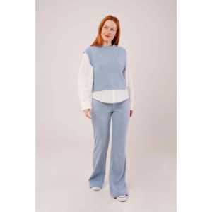 Conjunto de suéter de manga larga azul para mujer, dos piezas, al por mayor - Product Image 4