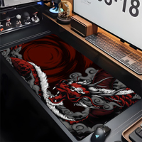 Grand tapis de souris de jeu Dragon Oriental Japonais, tapis de bureau étendu Monstre Mythique Rouge Foncé, base en caoutchouc antidérapante pour clavier