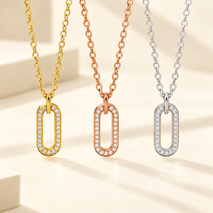 Collar Rectangular de Circonita, Acero Inoxidable, Chapado al Vacío en Oro de 14K, Tono Oro, Oro Rosa y Plata, 42 + 5 cm, 5.7 g - Product Image 1