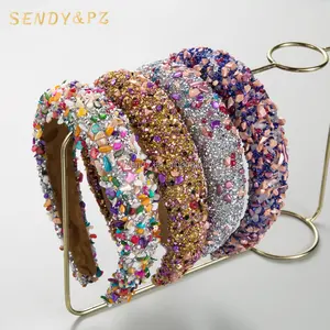 Hot Selling New Baroque Colored Crystal Headband Sponge Wide Edge Headband Temperament Luxury Hair Accessories Wholesale