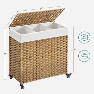 Eco-friendly Rolling <strong>Foldable</strong> Woven Vintage Handmade Laundry <strong>Basket</strong> with Lid 20-35L Capacity for Bathroom Dirty Laundry Storage - Product Image 4