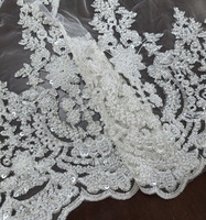 Tela de Encaje Bordada con Cuentas, Tejida, con Lentejuelas Cosidas a Máquina, Tul, para Vestidos de Novia, Zapatos de Novia, Accesorios para Niñas, Más Vendida