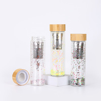 Bouteille d'eau en verre borosilicate à double paroi personnalisée avec couvercle en bambou