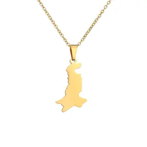 Unisex Blank Gold Plated Stainless Steel Pakistan Map Necklace