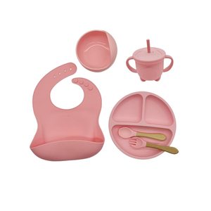 Ensemble complet d'alimentation pour <span class=keywords><strong>bébé</strong></span> en silicone pour la diversification alimentaire des tout-petits, comprenant assiette, cuillère, fourchette, bavoir, bol, gobelet à eau et à collation - Product Image 2