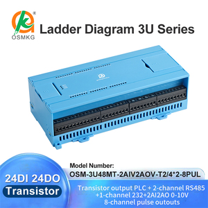 Oshangming PLC 24 디지털 입력 24 트랜지스터 출력 PLC 2 서보 용 RS485 RS232 가있는 아날로그 8 펄스 Modbus Rtu 컨트롤러 - Product Image 2