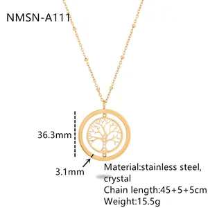 2024 INS heißer Verkauf 316L Edelstahl Baum des Lebens drehbarer Anhänger-Halsband 18K PVD vergoldet titan wasserdichte Halskette