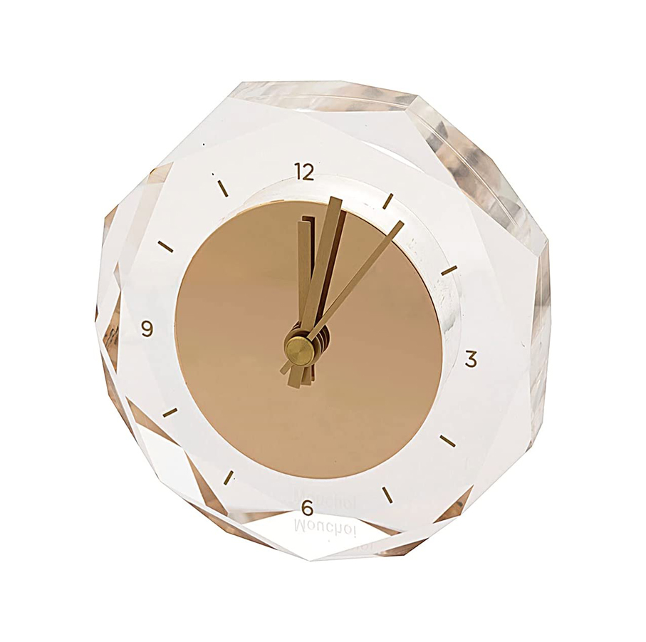 Orologio da tavolo in acrilico orologio analogico moderno Home Office Decor Clear Frame/Gold Face Diamond Shape