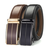 Sabuk Kulit Asli Pria Motif Cross Grain dengan Gesper Otomatis dari Paduan Seng untuk Bisnis Kasual