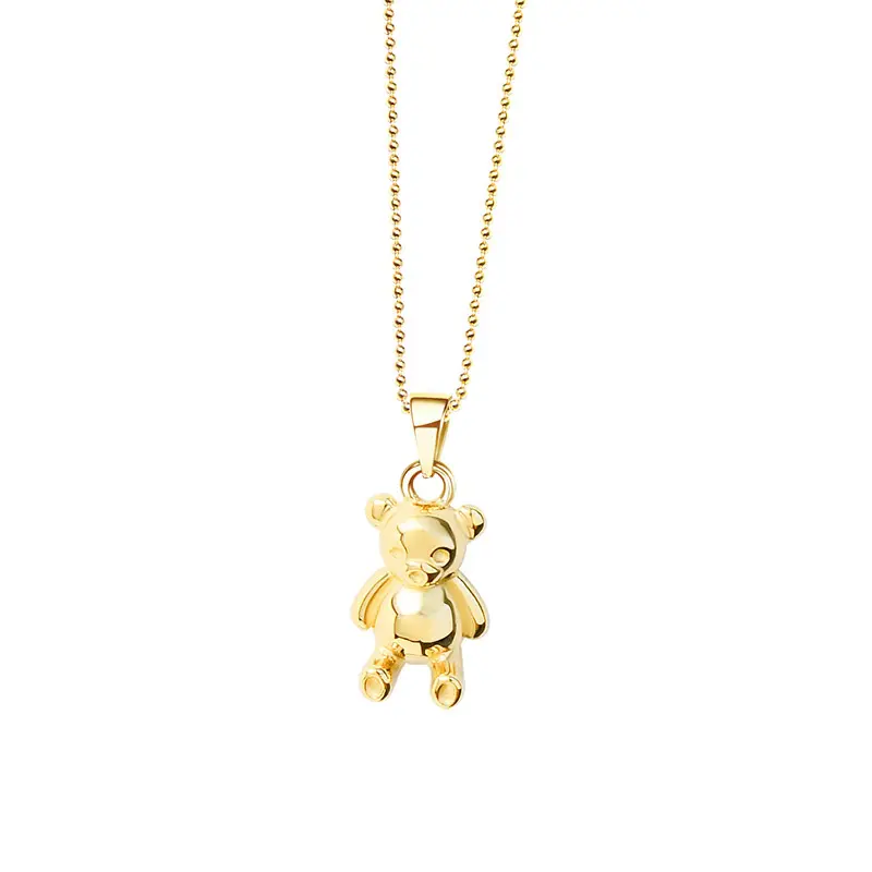 Gold Perlenkette Halskette Zierlicher Schmuck Zubehör Edelstahl 18 Karat vergoldet Teddybär Anhänger Halskette