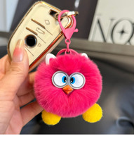 Dn Cute Little Coal Ball Car Keychain Long-Legged Faux Fur Petit Pendentif Imitation Rex Rabbit Plush Bag Hanging PomPom Keychain