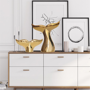 Scultura Decorativa <span class=keywords><strong>da</strong></span> <span class=keywords><strong>Tavolo</strong></span> in Ceramica Smaltata Dorata a Forma di Coda di Balena, Lavorazione Raffinata, Stile Moderno Natalizio - Product Image 6