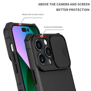 New Style Case Full Rugged Kickstand Phone Cases Lens Camera Push Window Capa traseira protetora para Iphone 15 Pro Max Phone