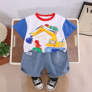 Nouvelle collection été 2026 : Ensemble décontracté pour bébé garçon, motif <span class=keywords><strong>mini</strong></span>-excavatrice color block, t-shirt à manches courtes col rond et <span class=keywords><strong>short</strong></span> en coton tissé - Product Image 2