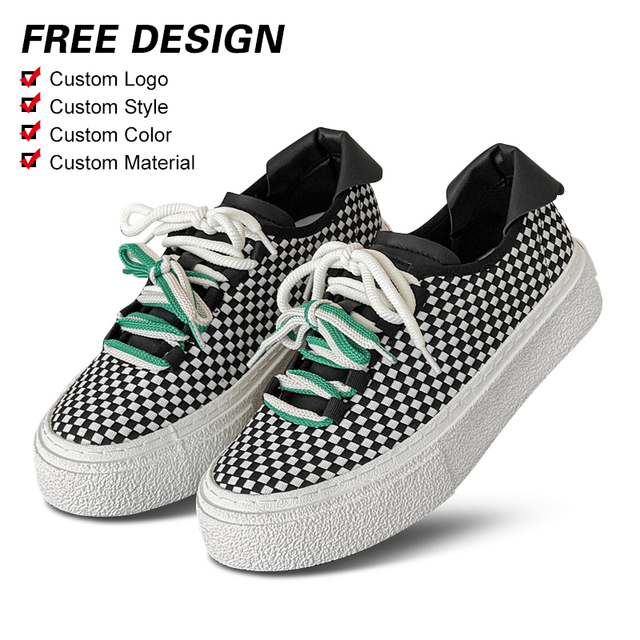 Customized Niche Woven Breathable Anti-Slip Lighted Lace-Up Fashion Trend Board Shoes for Men Canvas Mesh