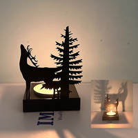 Décorations de table pour fête de Noël et mariage, cadeau, design en métal, base en bois, lumière alimentée par batterie, ornements d'arbre de Noël, noir