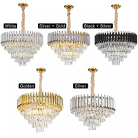 Lustre Suspendu Moderne Luxe en Verre Doré et Cristal K9 pour Salon, Chambre d'Hôtel