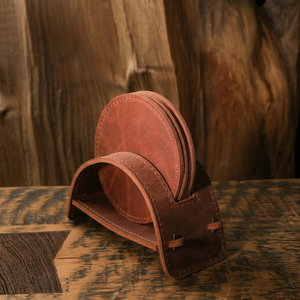 Genuine Leather Coasters Luxury Dining Table Decorative Drink Mats With <b>Holder</b> Customized Logo Bulk Supply LC-0005B - Product Image 1