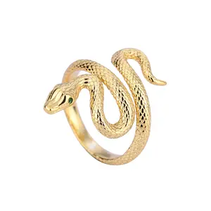 ANENJERY Presente anillos Espiral Cobra Anel Aberto para Mulheres Homens Personalidade Delicado Retro Golden Silver Color Index Finger Ring