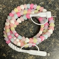 Kabel Pengisi Daya 4 in 1 dengan Manik-manik Hati, Kabel Multi USB, Kabel Data Pengisian Cepat, USB Tipe C, Lightning, Micro USB untuk Ponsel