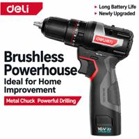 Perceuse électrique sans fil Deli, moteur sans balais, multifonctionnelle, tournevis rechargeable, outil domestique, pour percer le petit acier, réversible