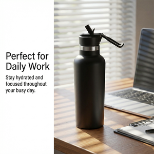 Bouteille d'eau isotherme élégante en acier inoxydable avec couvercle à charnière breveté, 22 oz, anti-fuite, gourde de voyage portable, cadeau promotionnel - Product Image 1
