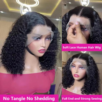 Pelucas de cabello humano virgen brasileño con doble trama, rizado tipo agua, cutícula alineada, sin pegamento, con cierre de encaje HD 5x5, estilo bob corto
