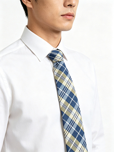 <span class=keywords><strong>Cravate</strong></span> personnalisable pour <span class=keywords><strong>homme</strong></span> en mélange de polyester à carreaux écossais bleu marine et <span class=keywords><strong>beige</strong></span>, idéale pour les occasions formelles ou décontractées. - Product Image 4
