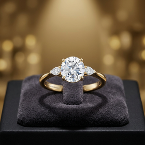 Anillo de Compromiso de Lujo con Tres Piedras de Diamante Cultivado en Laboratorio con Corte Ovalado, Certificado IGI, Piedras Laterales en Forma de Pera, Oro de 10K, 14K, 18K, Plata 925, 935 - Product Image 1