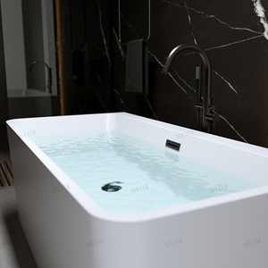 <span class=keywords><strong>Baignoire</strong></span> autoportante moderne en acrylique blanc brillant Prix bon marché Bain de trempage <span class=keywords><strong>rectangulaire</strong></span> de 1.5m avec égouttoir Accessoire de salle de bain - Product Image 3