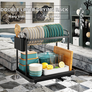 <span class=keywords><strong>Escurridor</strong></span> <span class=keywords><strong>de</strong></span> <span class=keywords><strong>Platos</strong></span> Compacto <span class=keywords><strong>de</strong></span> Dos Niveles <span class=keywords><strong>de</strong></span> Metal Moderno para Cocina, Organizador Multifuncional para Colgar Ropa - Product Image 2
