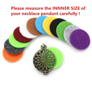 100 pièces de coussinets de rechange en feutre écologiques de 25 mm de diamètre, de couleurs assorties, pour diffuseur d'huiles essentielles d'aromathérapie, collier avec pendentif - Product Image 5