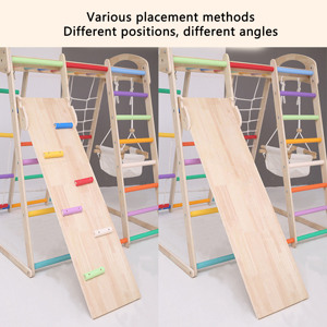 Structure d'escalade intérieure en bois Montessori pour enfants, grande structure d'escalade en bambou avec toboggan et barres de grimpe pour salle de jeux à domicile - Product Image 4