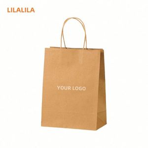 Sacs en papier recyclé imprimés personnalisés à bas prix, sacs d'emballage pour les courses, sacs en papier kraft brun avec poignées - Product Image 1