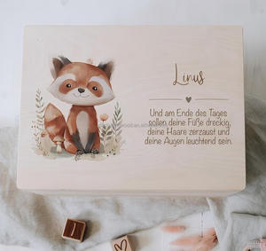Boîte à souvenirs personnalisée en bois de bouleau non traité avec nom Animaux de la forêt mignons pour stocker et décorer Baptême <span class=keywords><strong>Naissance</strong></span> - Product Image 4