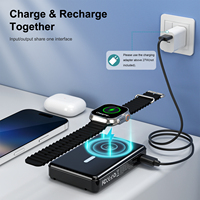 Batterie externe sans fil 3 en 1 à charge rapide 10000mAh, portable, avec câble intégré et support, banques d'alimentation magnétiques