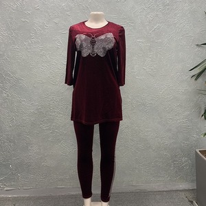 Nuovissimo abbigliamento sportivo invernale <span class=keywords><strong>pantaloni</strong></span> in velluto da donna Set da donna con pietra diamantata a tre quarti <span class=keywords><strong>pantaloni</strong></span> lunghi da donna T141 - Product Image 6