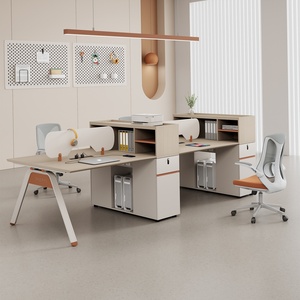Escritorio y Silla de Oficina Modernos y Elegantes de PVC, Estación de Trabajo Combinada Multipersonal con Alimentación Eléctrica - Product Image 1