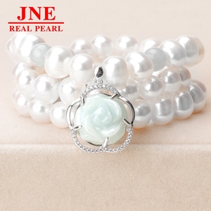 Natürliche Perlenkette Weiße Runde Perlen Jade-Rosenperlen-Halskette Muttertagsgeschenk für Ältere Muttertag - Product Image 2