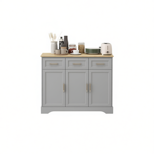 Gabinete de Cocina Gris, Gabinete Base de 3 Cajones, Estilo Shaker, Acabado Lacado, Material de Madera, Diseño Moderno - Product Image 1