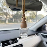 Diffuseur de parfum pour voiture en verre vide avec bouchon en bois en forme de gourde, pendentif désodorisant pour voiture, aromathérapie