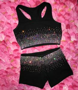 Aanpasbare Dragon Ombré Strass Zwart Blauwgroen Blauwe Sportbeha En Korte Broek <span class=keywords><strong>Cheerleading</strong></span> Uniformen - Product Image 2