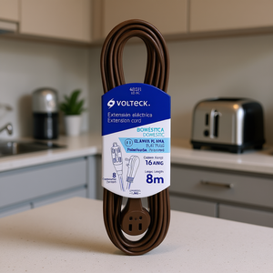 Cable de Extensión Volteck de 8 Metros, Color Marrón, 16 AWG, Enchufe Plano, 15 A, para Electrodomésticos y Productos Electrónicos de Consumo - Product Image 2