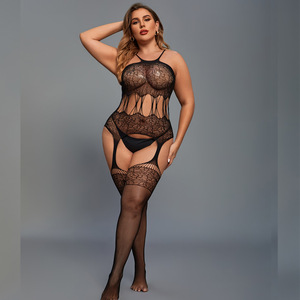 Body en maille sexy sans entrejambe pour femmes, body grande taille, lingerie hautement extensible - Product Image 3
