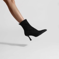 Bottines chaussettes à talon aiguille et bout pointu pour femme, en daim/cuir avec embout contrastant, idéales pour les soirées et les rendez-vous galants