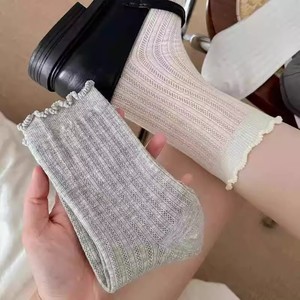 Solid Color Mesh Mid-Calf <b>Socks</b> For Women Breathable Sweat Absorbing Elegant Ballet Style Summer Thin <b>Socks</b> - Product Image 5