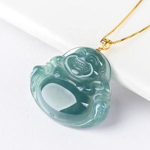 Pendentif Bouddha en jadéite naturelle, or 18 carats, UNISEXE, style chinois, design original, cadeau avec certificat d'évaluation D253 - Product Image 3