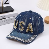 Gorra de Béisbol de Mezclilla Hecha a Mano para Mujer, Gorra Casual para Exteriores, Gorra Versátil Tipo Duckbill con Adornos de Diamantes, Accesorio de Moda