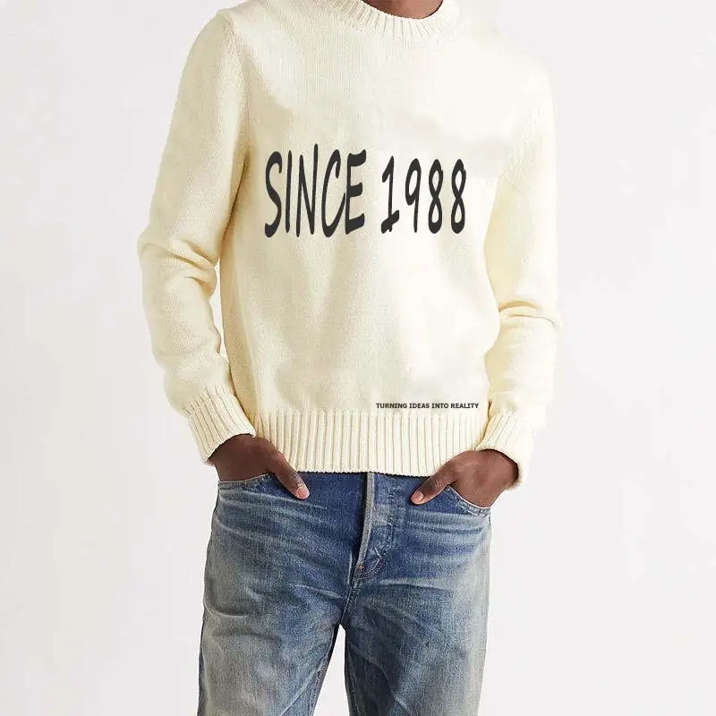 Grosir Mode Label Pribadi Longgar Katun Putih Kustom Pria Desainer Sweater Logo