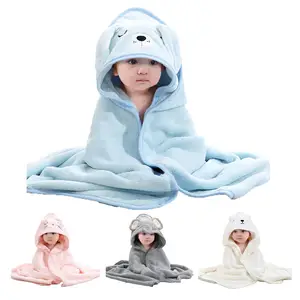 Wholesale coral fleece plain cartoon toy character hooded newborn bathing baby kid bath towel